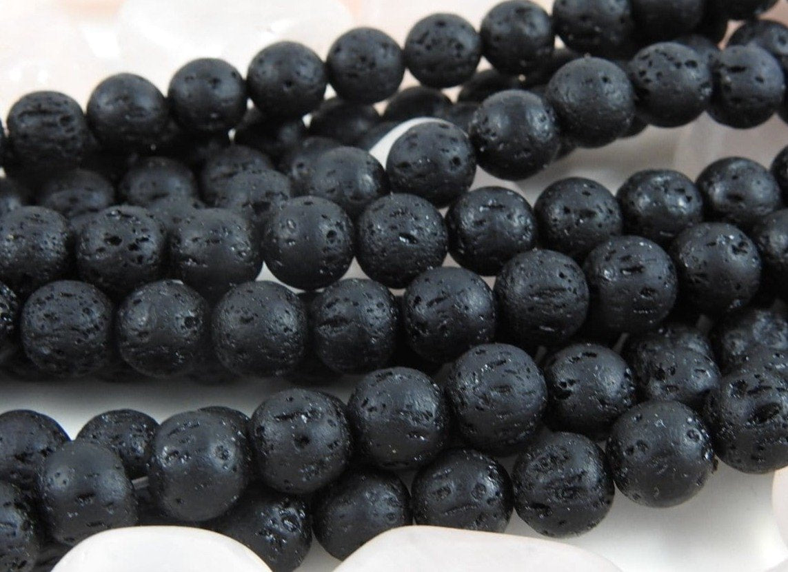 Black Lava Bead Strand - Natural Volcanic Stone Bracelet for Men & Women - Spiritual Healing, Stress Relief & Grounding - Perfect for Meditation, Yoga & Energy Balancing