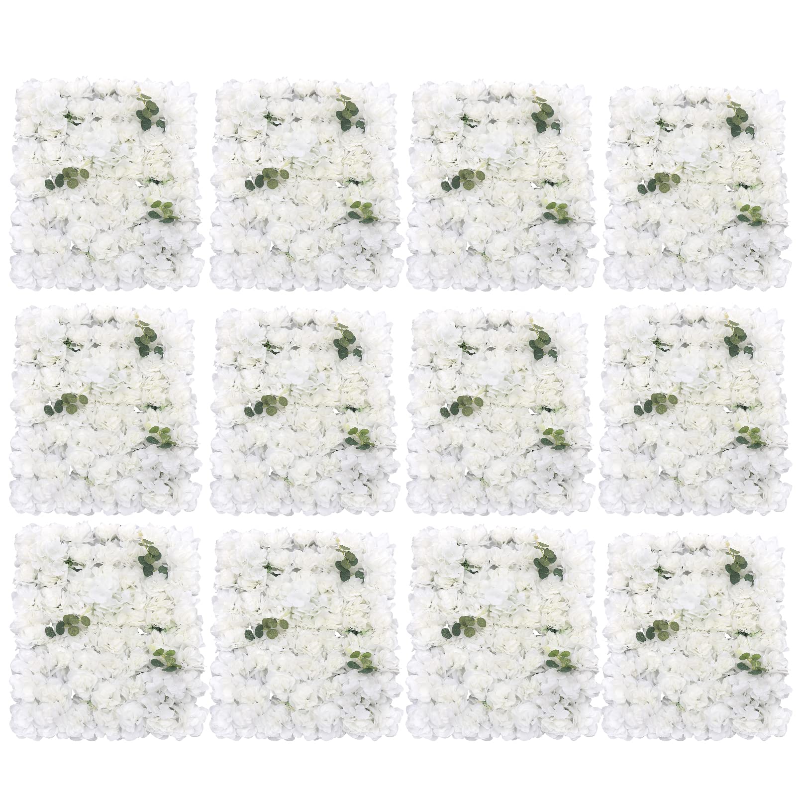 12pcs Artificial Silk Flower Wall Panel - White Rose Floral Backdrop for Wedding, Bridal Shower, Baby Shower, Party Decor, Salon & Home Decoration (23.62