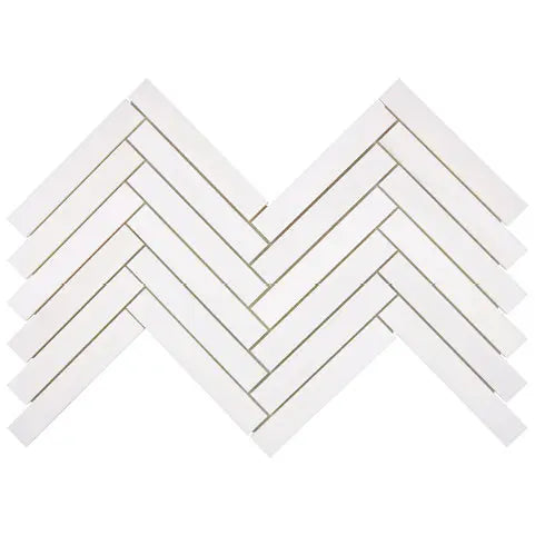 Bianco Dolomite 1x6 Herringbone Mosaic Tile - White Marble Floor and Wall Tile for Bathroom, Kitchen, Shower Backsplash
