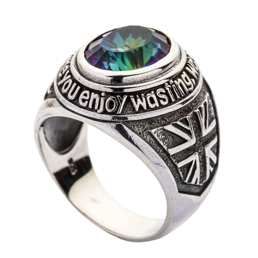 Stylish Mystic Quartz Sterling Silver Union Jack Flag Ring for Women - Perfect for UK Pride, Fashion Jewelry & Patriotic Gifts