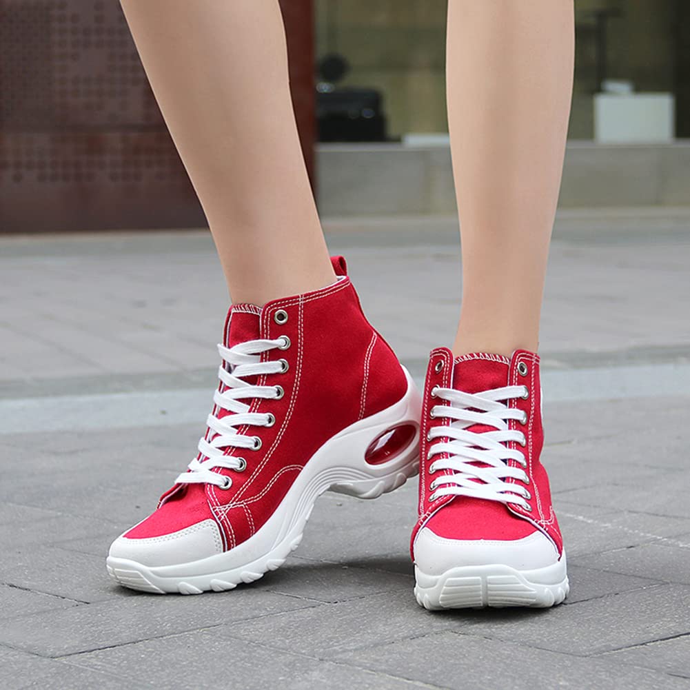 Women's High Top Platform Sneakers with Air Cushion - Comfortable Canvas Casual Shoes for Walking, Running & Street Fashion