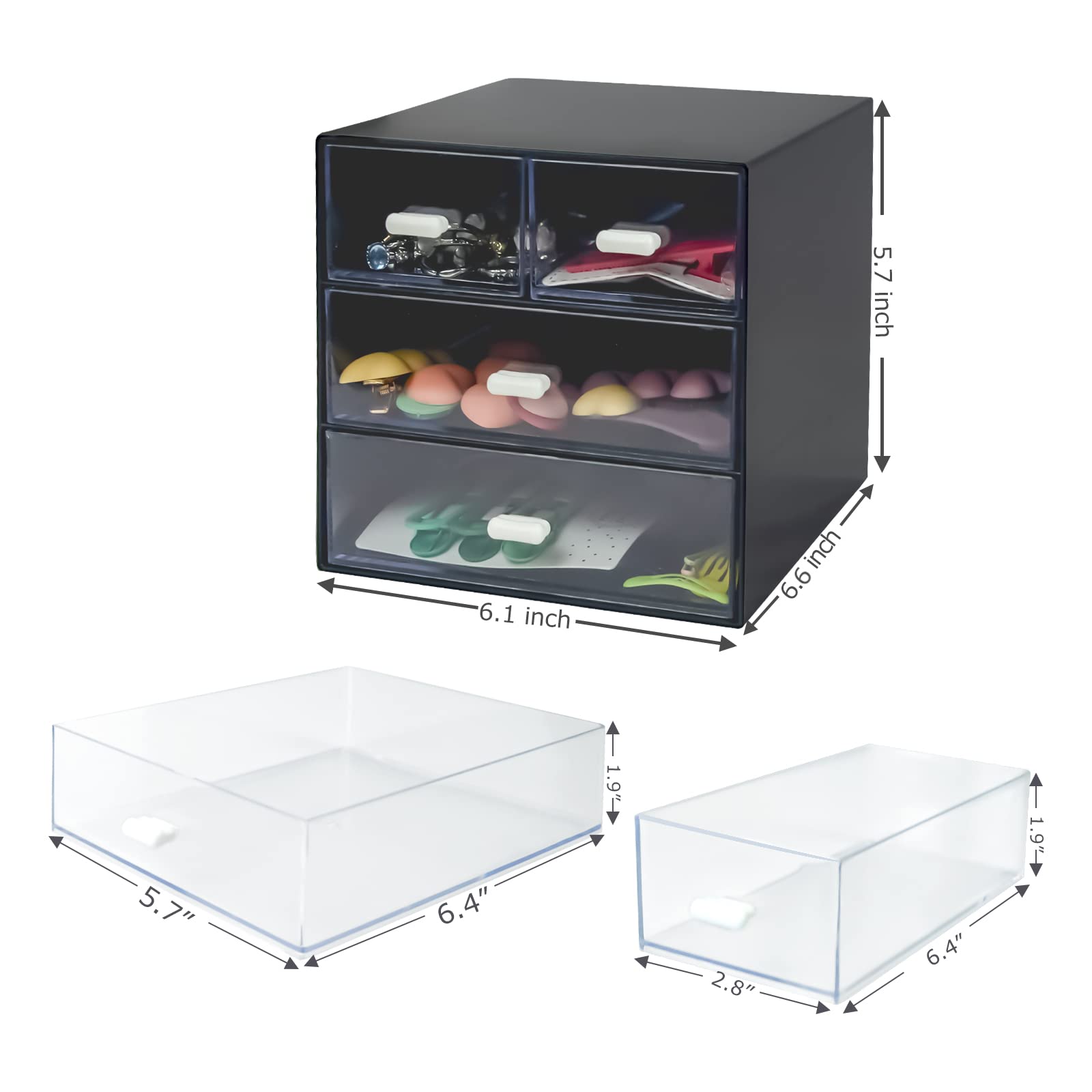 4-Drawer Black Plastic Desk Organizer with Storage Box | Office, School & Home Stationery Supplies | Perfect for Pencils, Pens, Paper Clips & Small Office Accessories