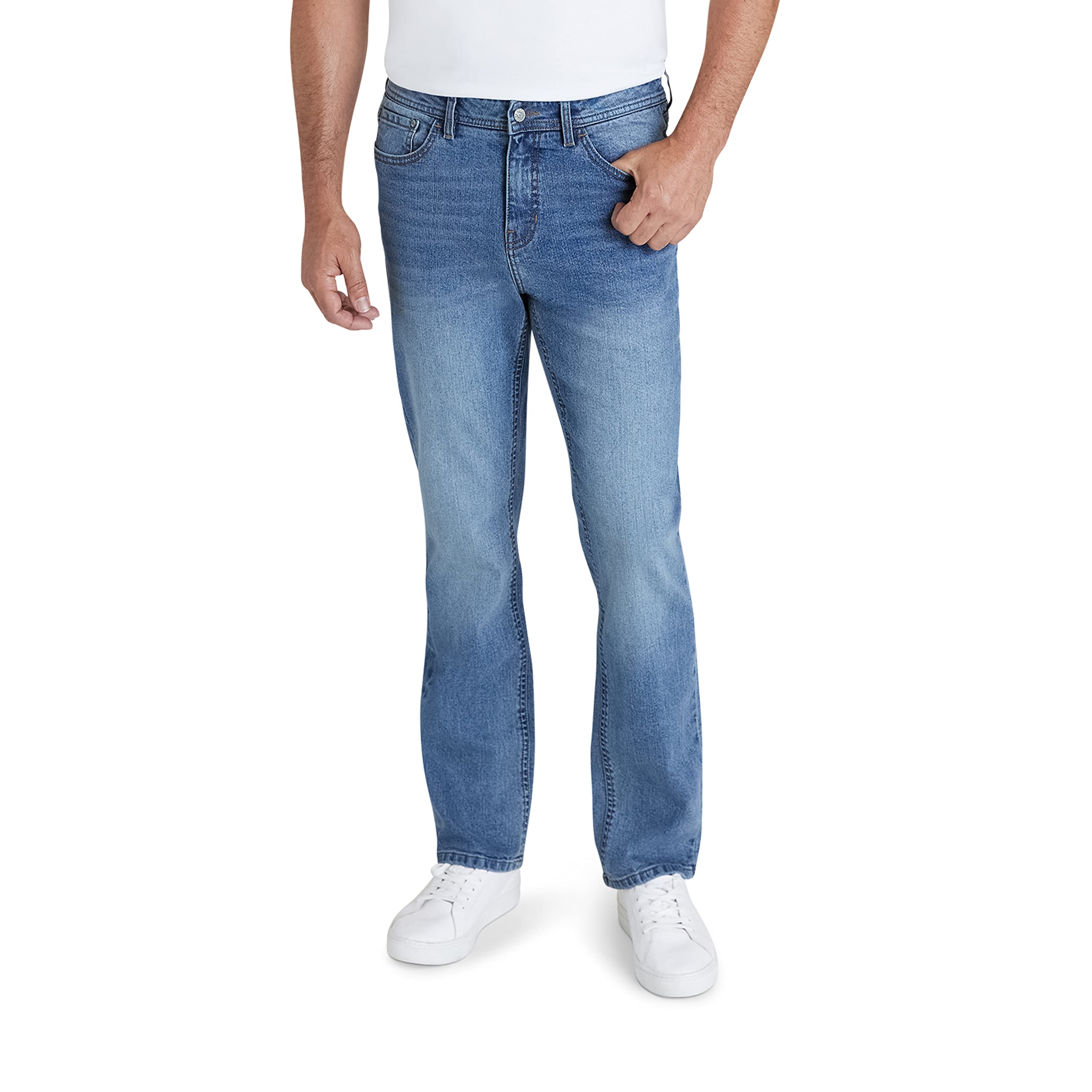 IZOD Men's Relaxed Fit Stretch Denim Jeans - Comfortable Pull On Casual Pants with Expanded Leg for Everyday Wear | Perfect for Work, Weekend & Outdoor Activities