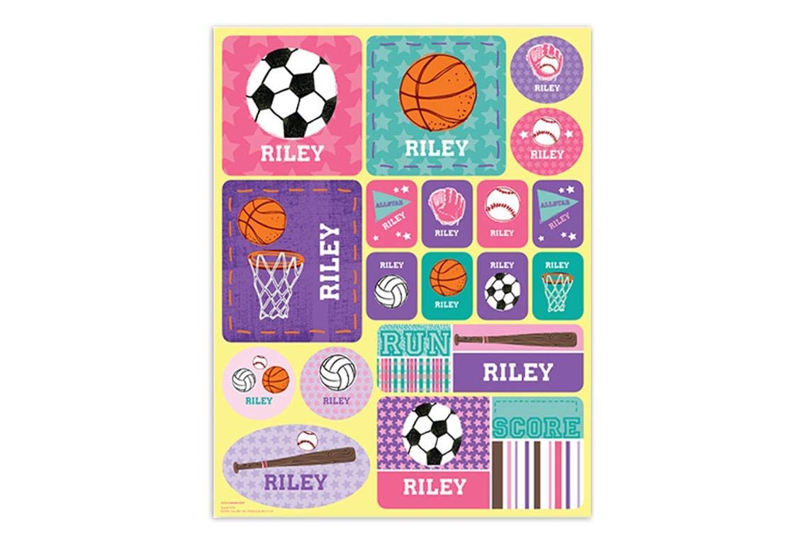 Custom Kids Stickers - Personalized Pink Sports Stickers for Children | Great for School Projects, Water Bottles, Laptops & Scrapbooking