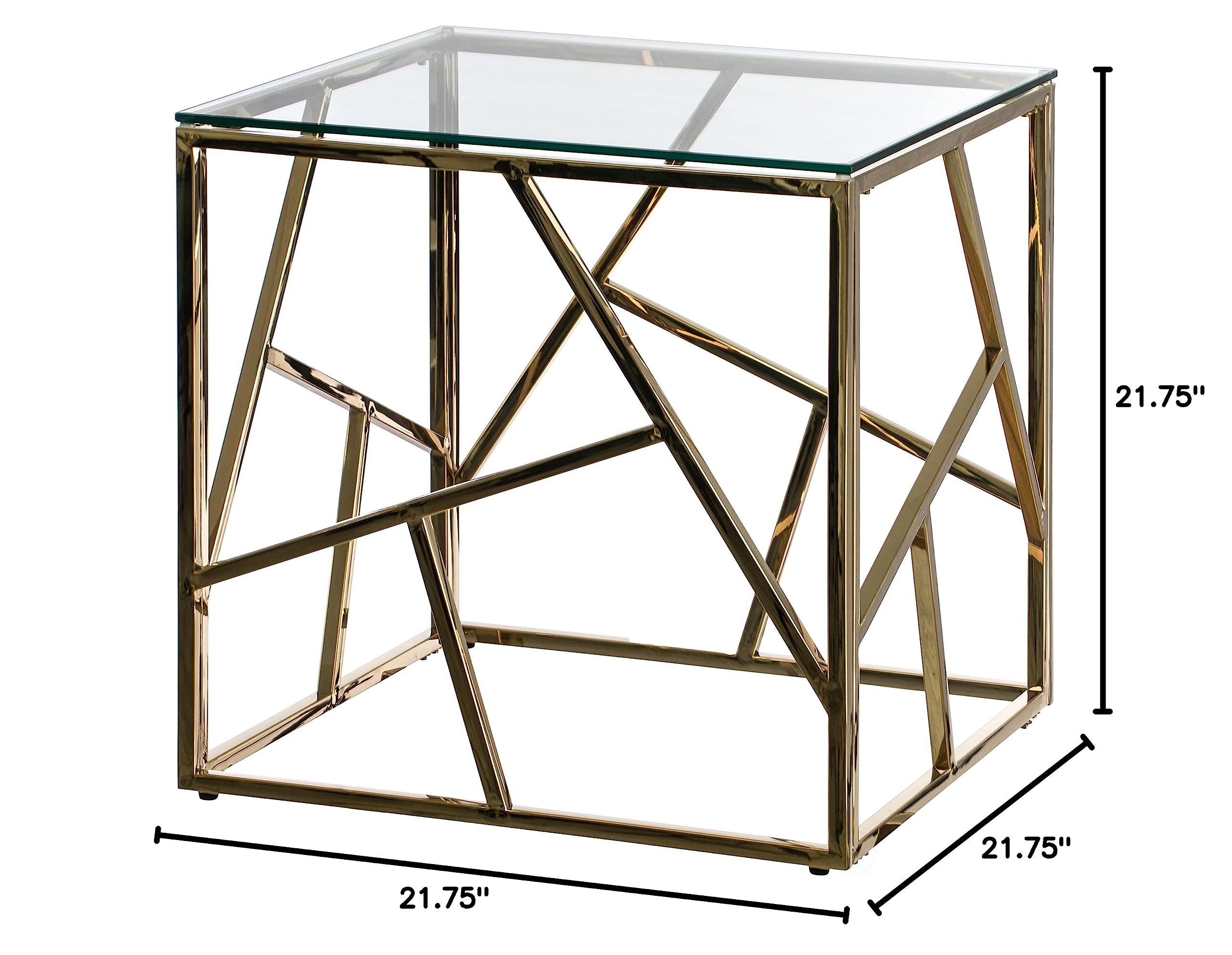 Modern Square End Side Table with Tempered Glass Top & Gold Metal Frame - Stylish Living Room Coffee Table for Home Decor, Office Lounge or Bedroom Accent