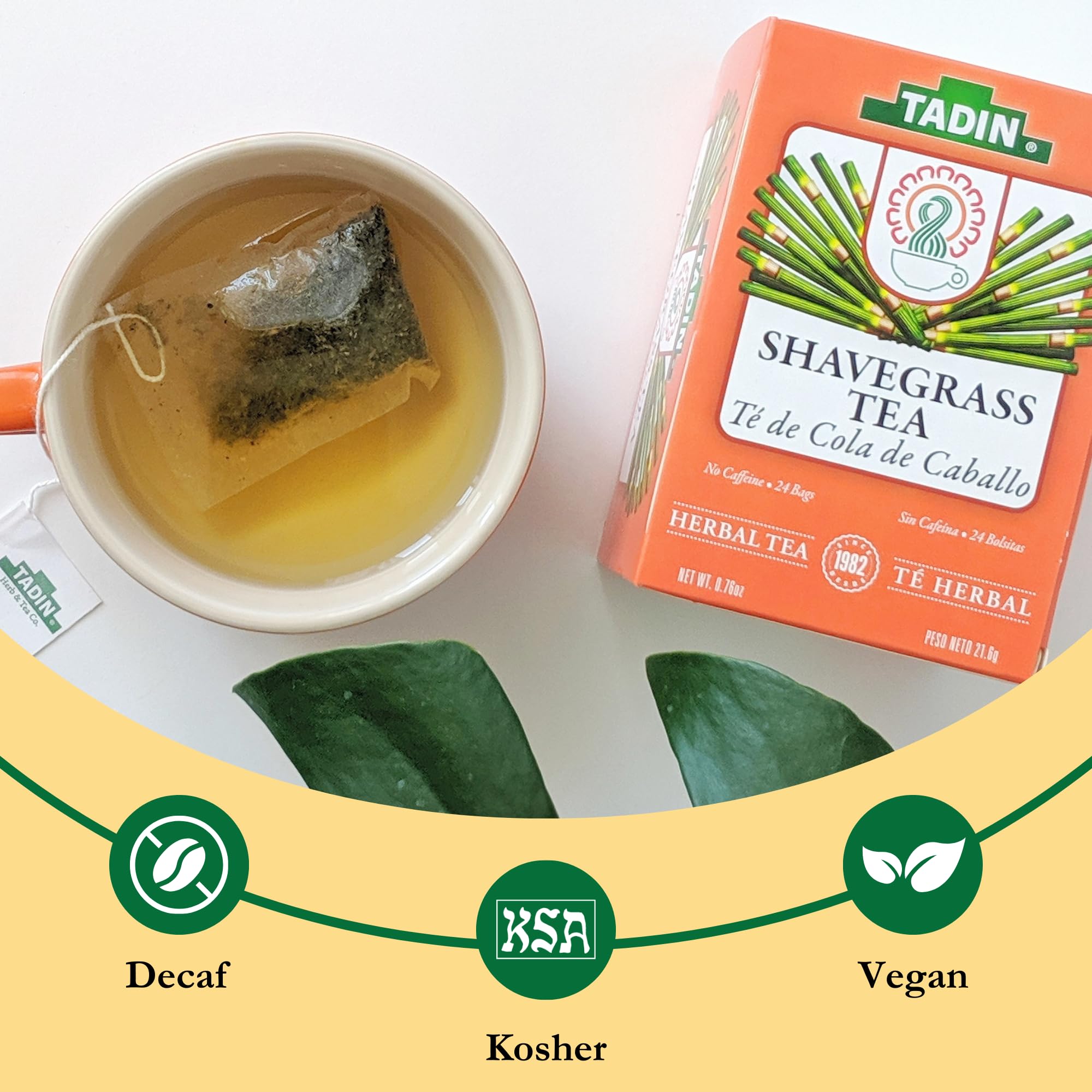 Tadin Organic Shavegrass Tea (Horsetail Tea) - 24 Caffeine-Free Herbal Tea Bags per Box, Pack of 6 | Natural Detox & Wellness Tea for Relaxation, Skin Health & Urinary Support - Perfect for Morning Rituals & Evening Wind-Down