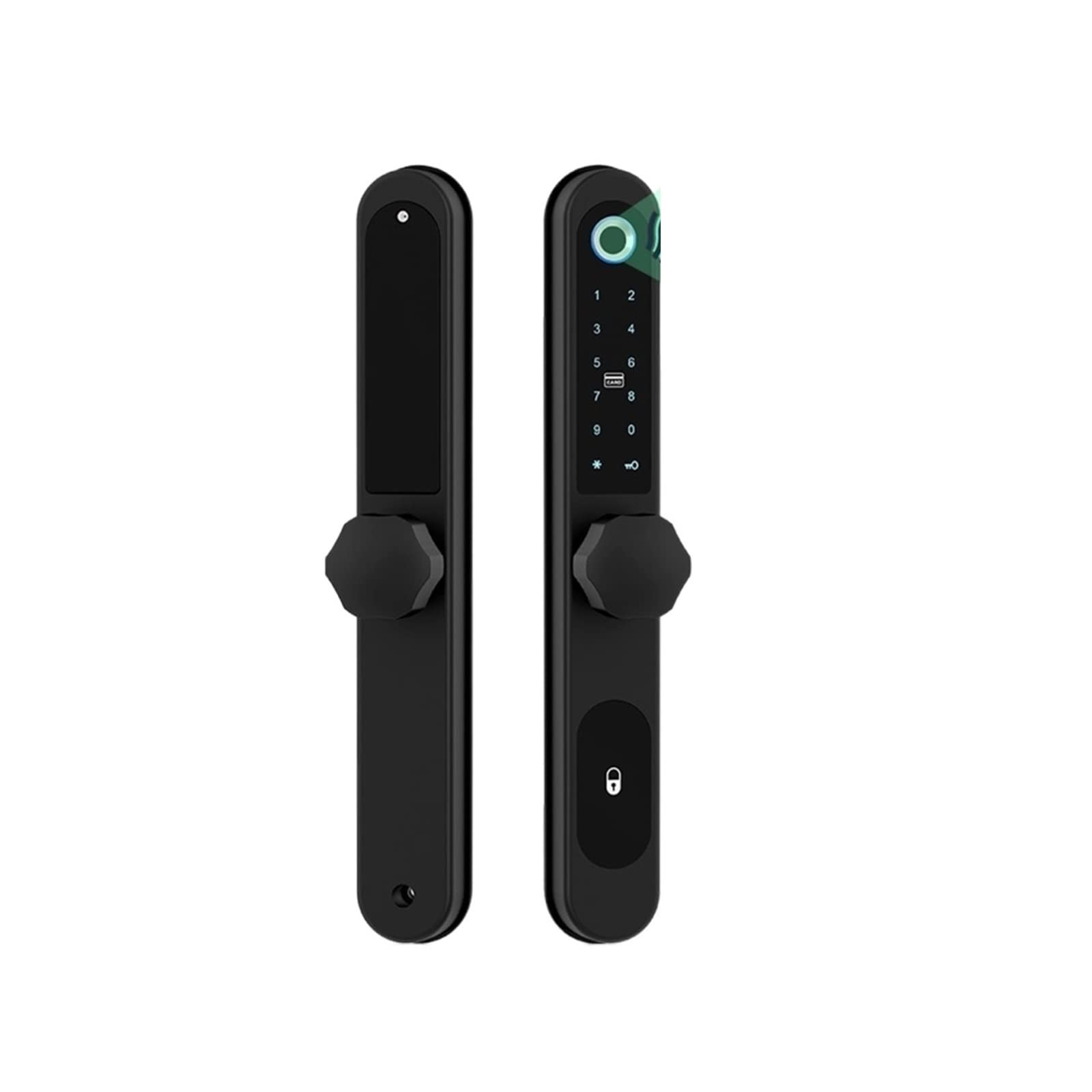 Smart Lock for Aluminum Patio Sliding Glass Doors - Tuya App Control, Keypad, Fingerprint & RFID Electronic Lock with Double Hooks Mortise (Round-01, 22270 3585 Hook) - Ideal for Home Security & Smart Home Automation