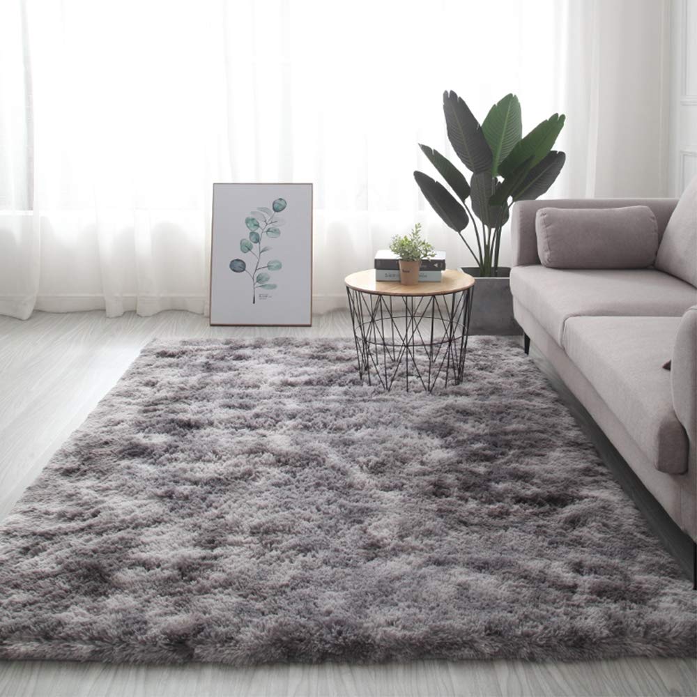 Ultra Soft Fluffy Shaggy Area Rug - Rectangle Bedroom & Living Room Carpet, Plush Home Decor Mat for Kids Room, Dark Gray 63x91 inches (160x230cm) - Cozy & Comfortable Floor Covering for Relaxing & Lounging