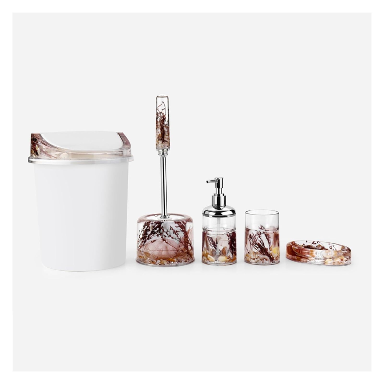 Premium 6-Piece Bathroom Toiletry Set - Toothbrush Holder, Soap Dispenser, Toilet Brush, Trash Can, Soap Dish & Hand Sanitizer Bottle - Modern Bathroom Organization Essentials for Home, Hotel & Apartment Use