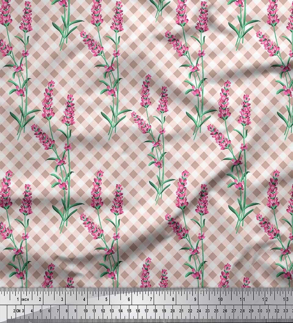 Soimoi Poly Georgette Pink Fabric by The Yard - 42 Inch Wide Floral Printed Fabric with Check and Leaves Design for Dresses, Scarves & DIY Fashion Projects - Lightweight & Elegant Material for Women's Clothing