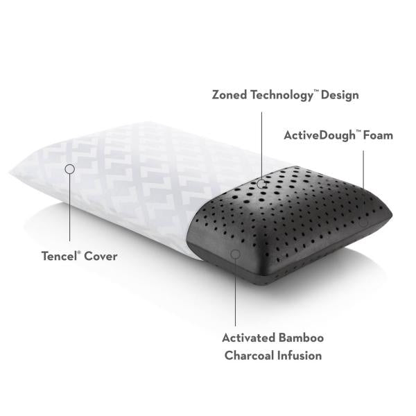MALOUF Zoned ActiveDough + Bamboo Charcoal Pillow - Cooling & Supportive Memory Foam for Side, Back & Stomach Sleepers - Perfect for Hot Sleepers & Neck Pain Relief