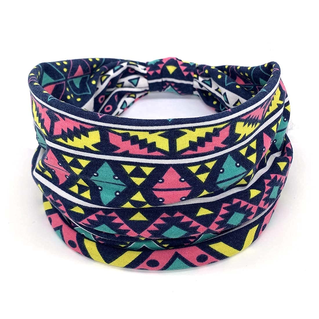 Boho Wide Turban Headbands for Women - 3 Pack Floral Print Yoga Head Wraps with Red Knot Elastics - Perfect for Workouts, Running, and Fashion Accessories (Floral 7)