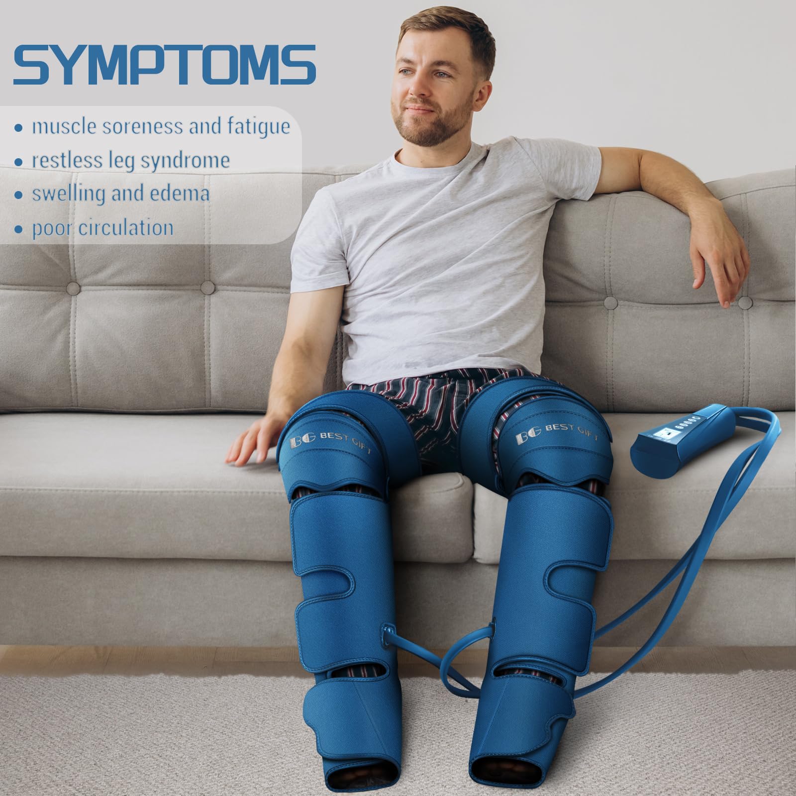 Electric Air Compression Leg Massager with Heat - Foot, Calf, Thigh & Knee Pain Relief for Varicose Veins, Muscle Fatigue, Swelling - Perfect Gift for Dad, Mom, Men & Women on Christmas, Mother's Day, Father's Day - Use at Home, Office or While Traveling for Relaxation and Circulation Boost