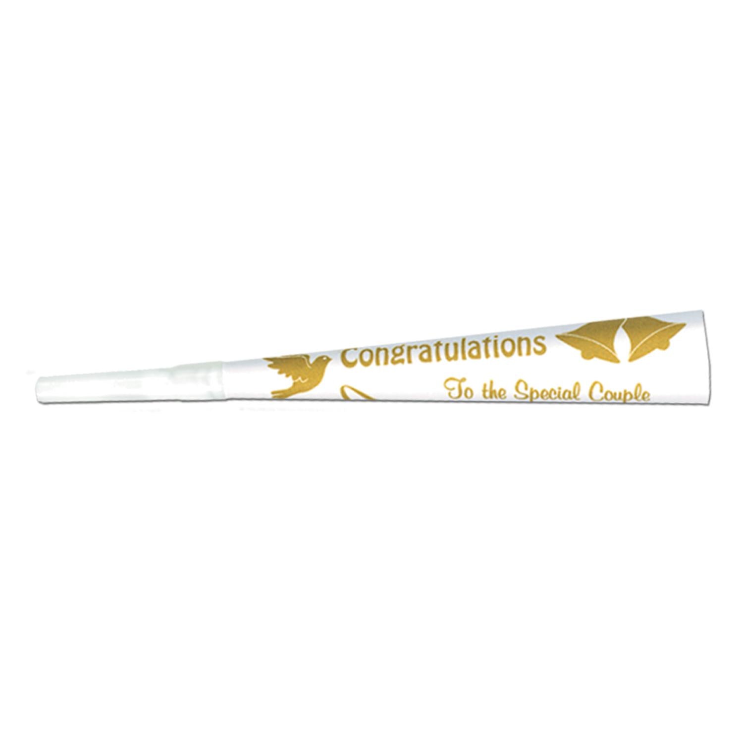 100-Pack White & Gold Print Wedding/Anniversary Party Trumpets - Perfect for Bridal Showers, Bachelorette Parties & Celebration Decorations