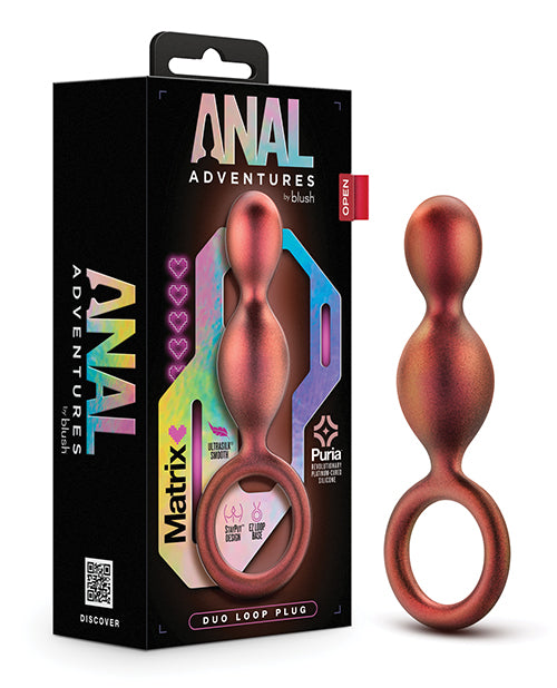 Anal Adventures Matrix Duo Loop Silicone Butt Plug with Copper Accents - Comfortable & Stimulating Anal Toy for Couples & Solo Play