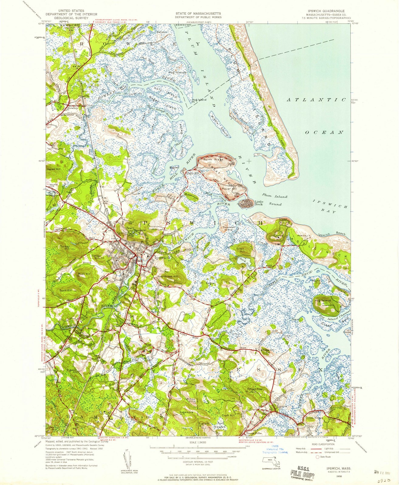 1950 Ipswich, MA USGS Historical Topographic Map - 35x44 Inch Large Wall Art Decor | Vintage Massachusetts Maps for Home, Office & Classroom Decor