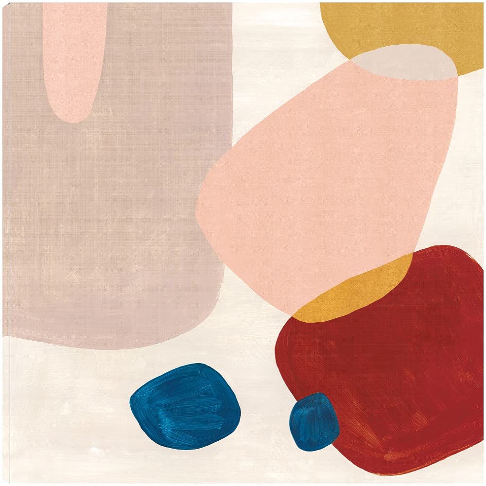 Pink Pebbles III Abstract Canvas Wall Art by Eva Watts - 22x22 Inch Ready to Hang Painting for Living Room, Bedroom, Office Decor - Modern Home & Commercial Space Wall Decor