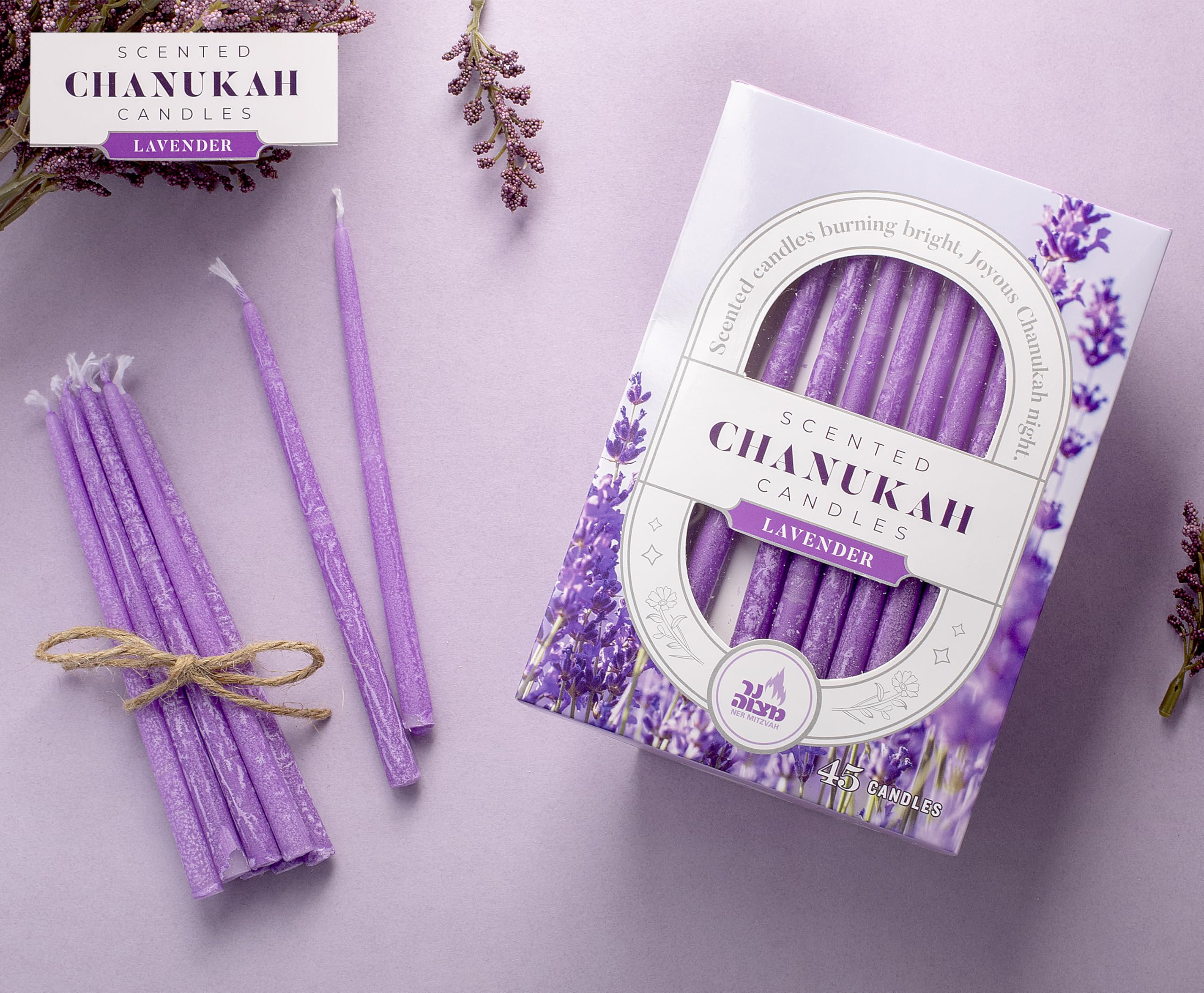Premium Scented Dripless Hanukkah Candles - Standard Size Fits Most Menorahs, 45-Pack Purple Candles for All 8 Nights of Hanukkah | Long-Lasting Wax for Home Celebrations & Jewish Traditions