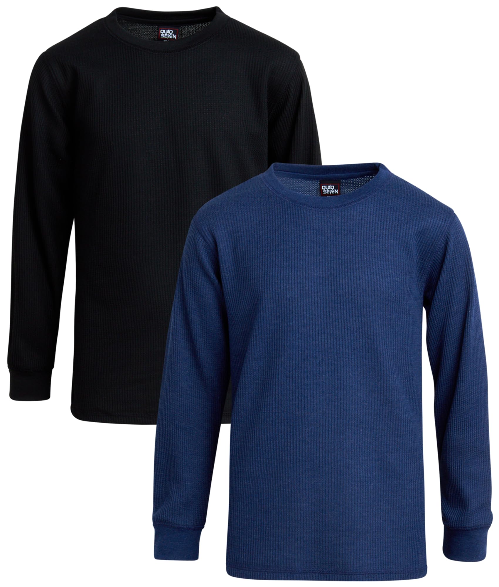 2 Pack Boys' Waffle Knit Long Sleeve Thermal Crewneck T-Shirt (Sizes 8-18) - Warm Winter Base Layer for School & Outdoor Activities