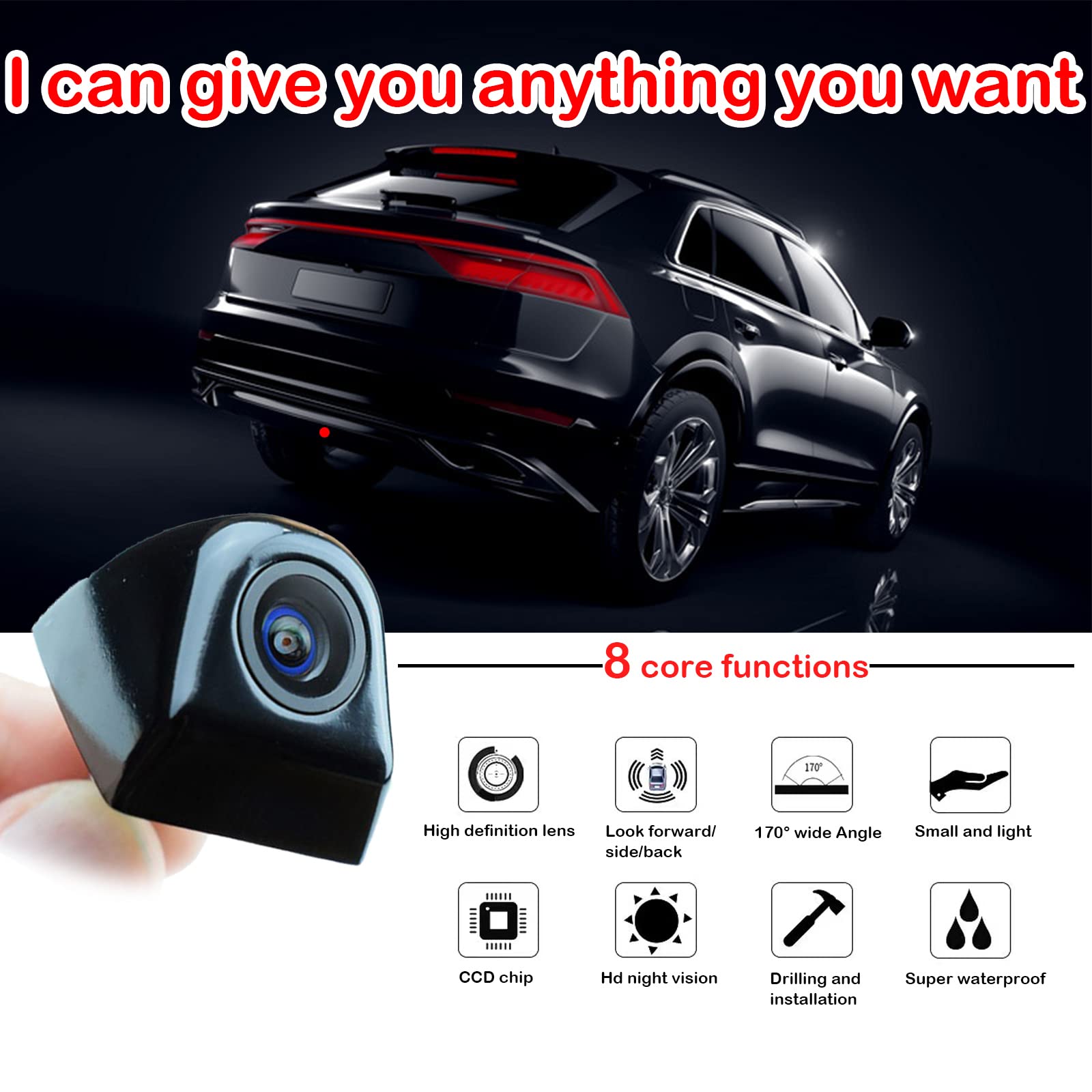 Jeseny 1 Pack HD Waterproof Backup Camera - IP69 Night Vision, 170° Adjustable Wide Angle Metal Reverse Cam for Cars, Trucks, SUVs, RVs & Vans (Black) | Perfect for Parking Assistance & Rear View Safety in Low Light Conditions