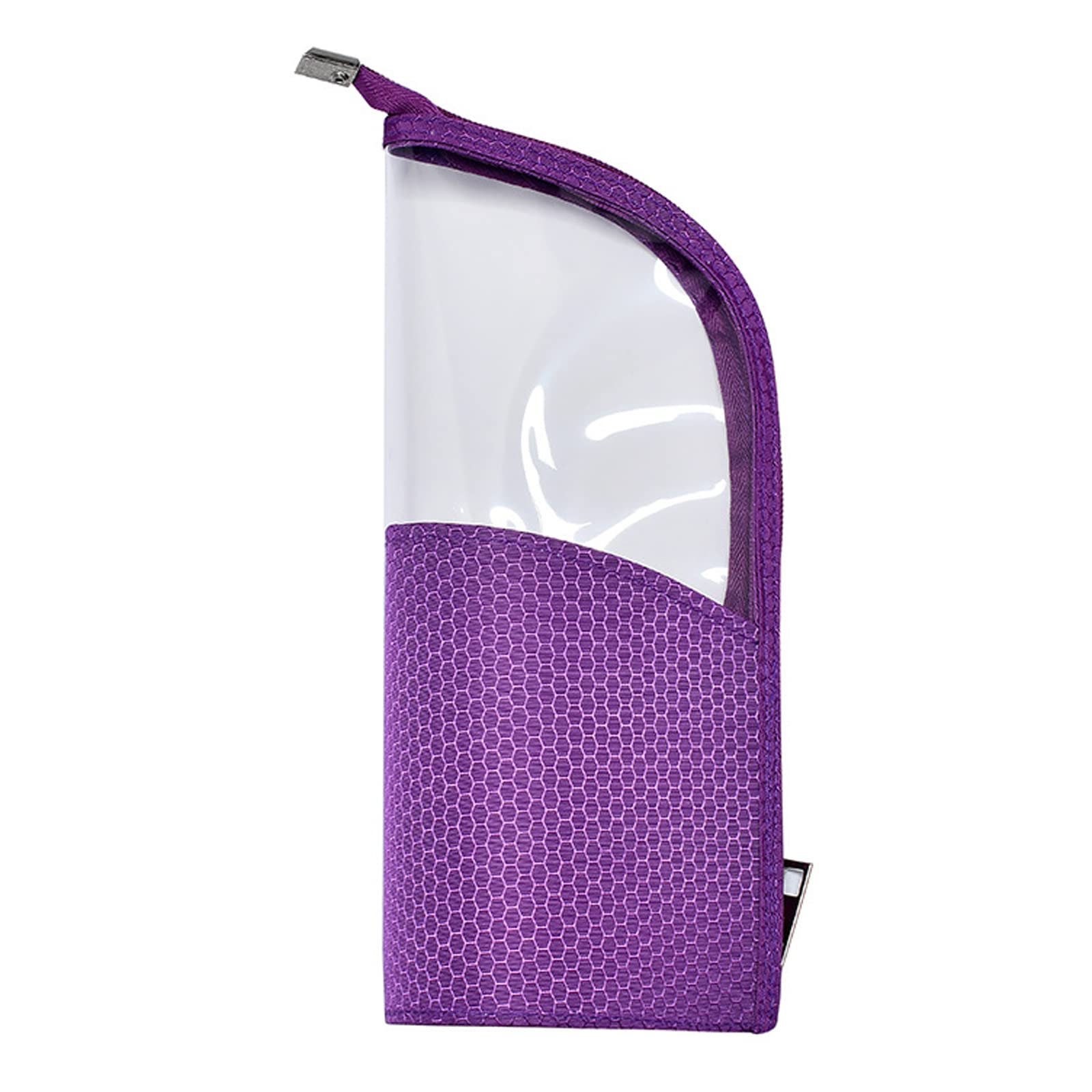 KADBLE Travel Makeup Brush Holder - Clear Plastic Cosmetic Organizer Bag with Zipper Pouch for Brushes, Pencils & Pens | Portable Case for Makeup Artists & Students (Purple)
