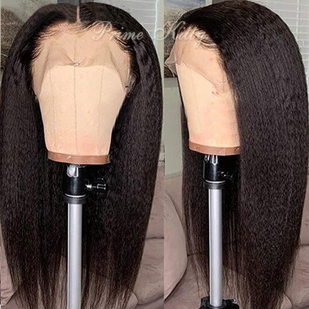 Kinky Straight Lace Front Wigs 100% Brazilian Virgin Human Hair with Baby Hair - 150% Density Glueless Pre-Plucked 9A Lace Wig for Black Women (12 Inch) - Perfect for Daily Wear, Cosplay & Protective Styling