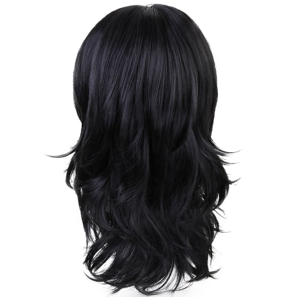 Anogol Black Long Wavy Bangs Synthetic Cosplay Wig for Women - Perfect for Halloween Costumes, Cosplay Events & Themed Parties
