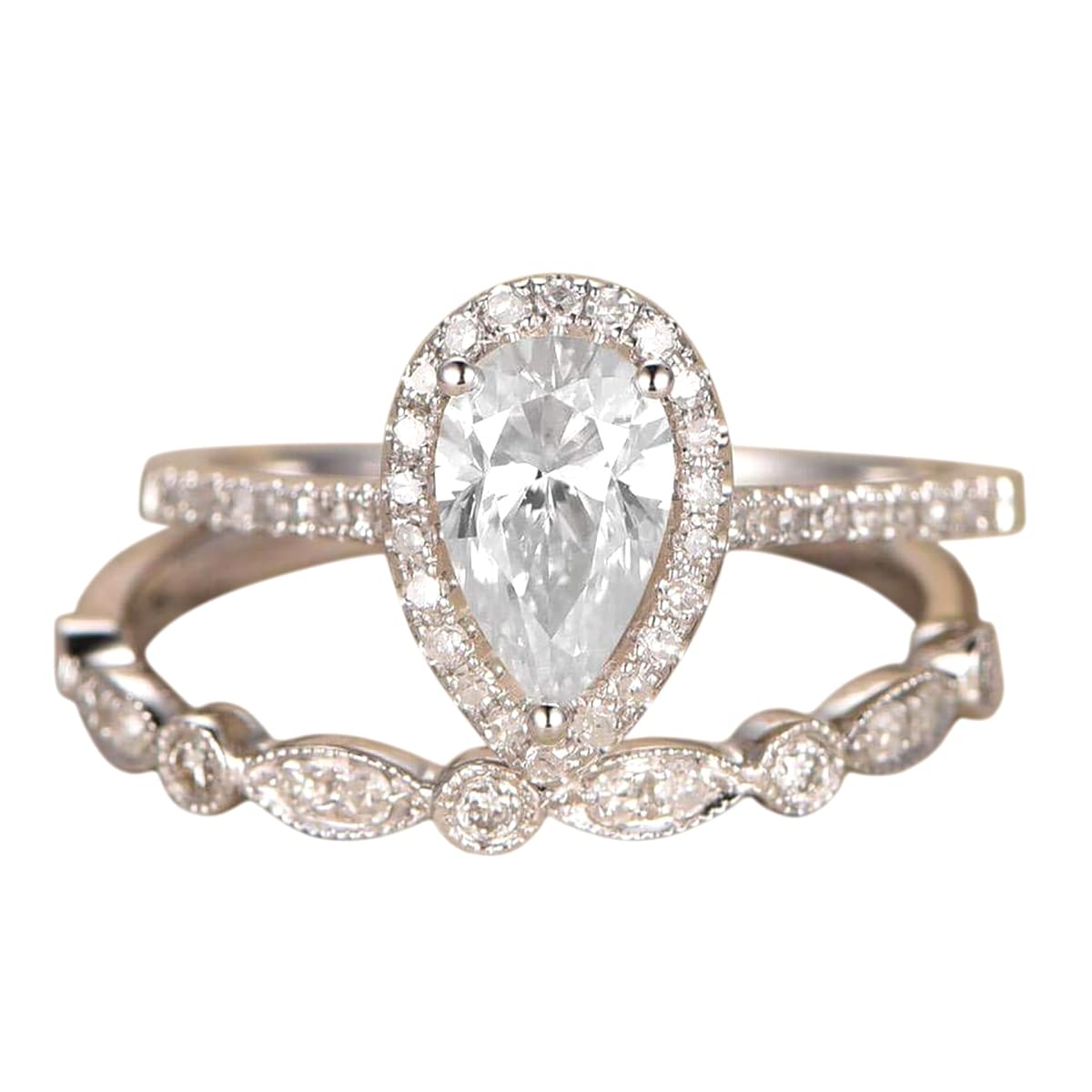 1.50 Carat Pear Cut Moissanite & Diamond Wedding Ring Set in 18k Gold Plating - Elegant Bridal Jewelry for Engagement, Proposal & Anniversary Gifts