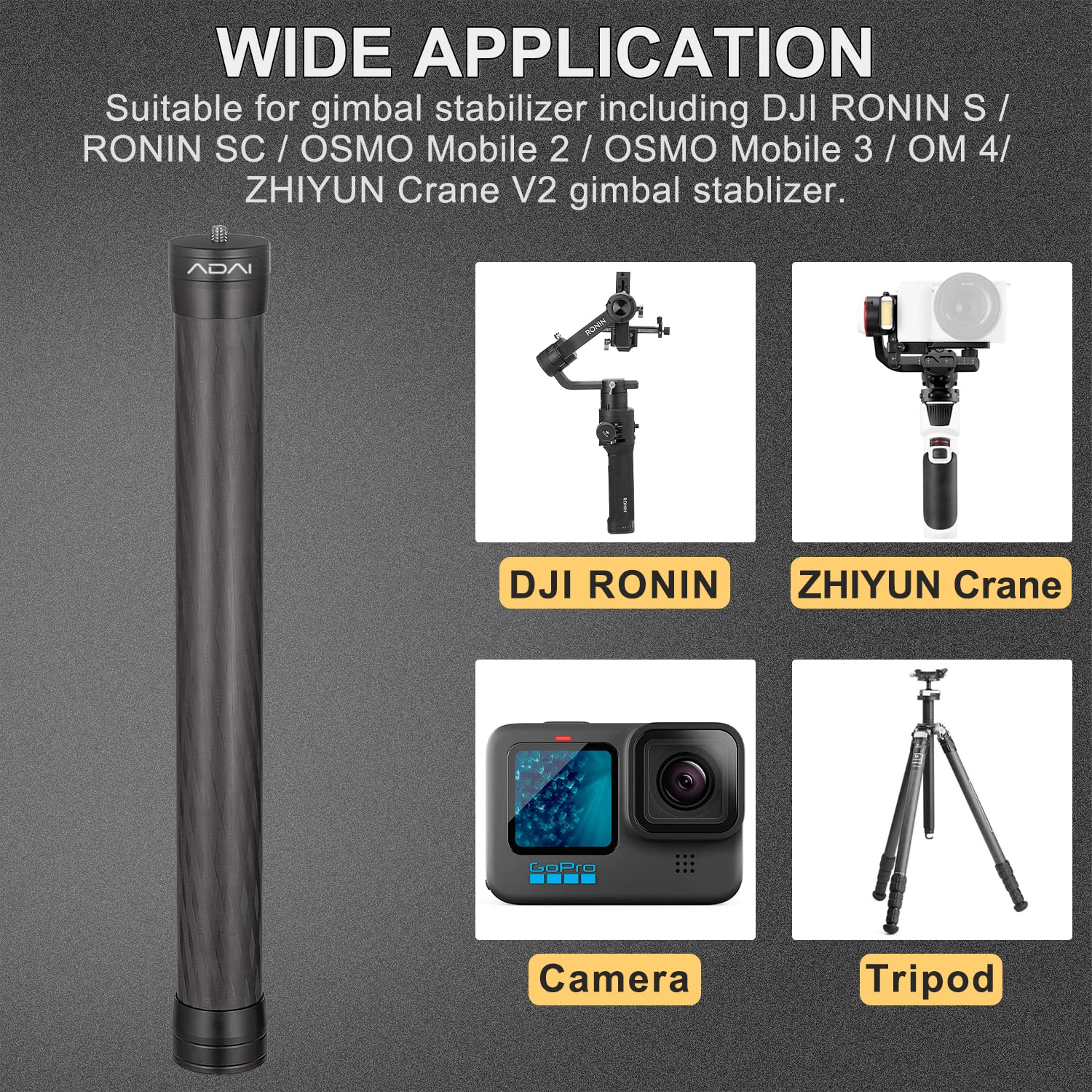 ADAI Carbon Fiber Gimbal Extension Pole with 1/4