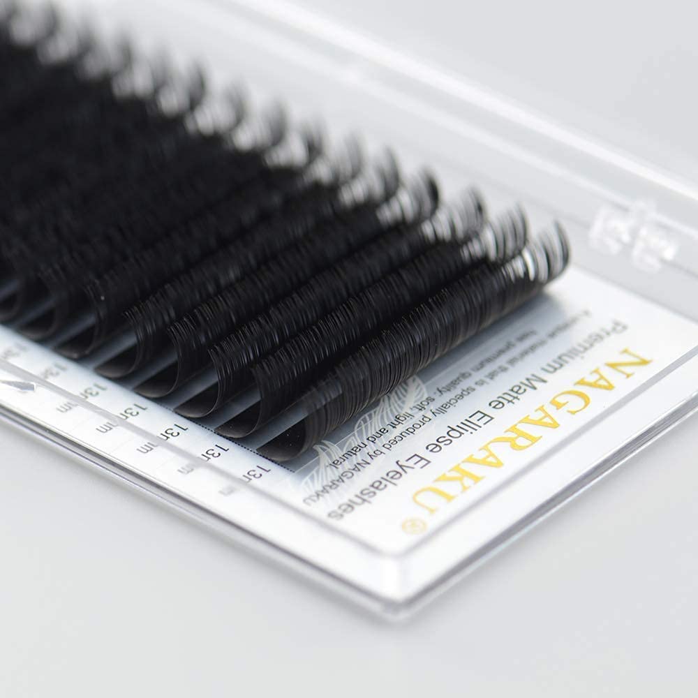 NAGARAKU Professional Ellipse Eyelash Extensions - 0.15mm D Curl 11mm Flat Split Tips Individual Lashes in Matte Black | Classic Lash Supplies for Salon & DIY Use | Perfect for Volume Fans, Bridal & Special Occasion Makeup