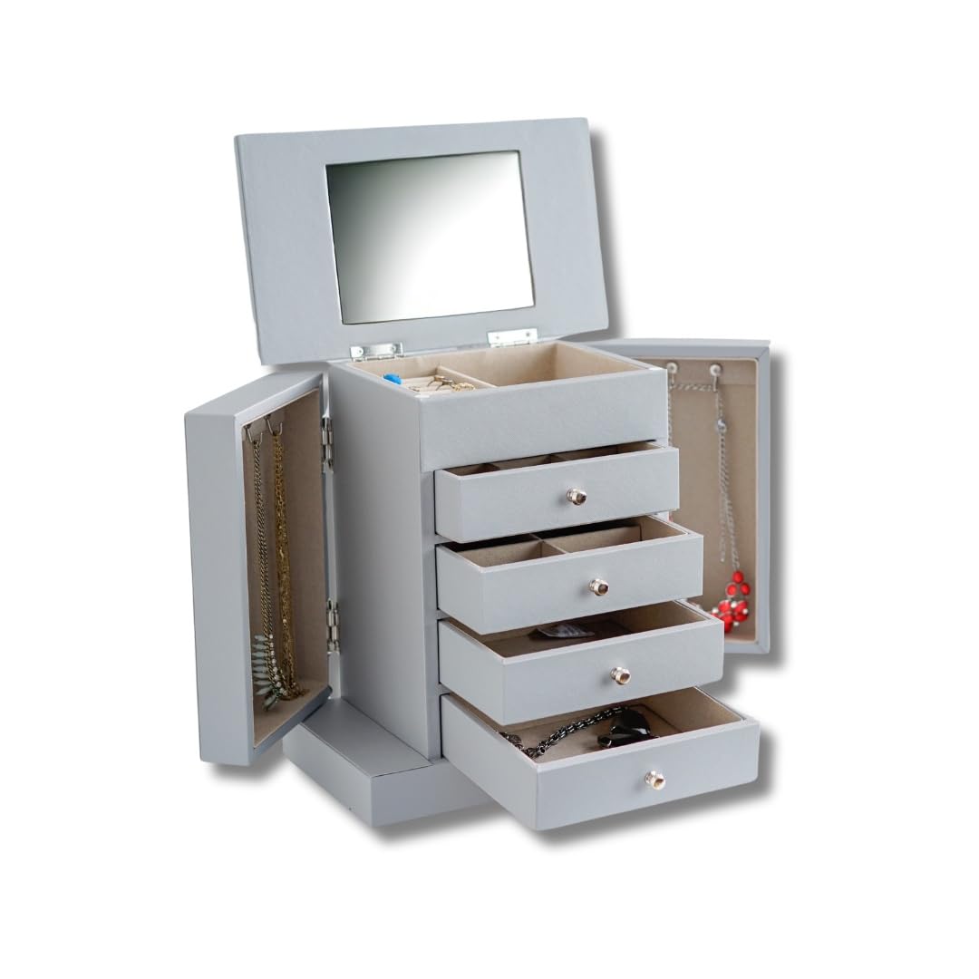 Layla Jewelry Box with Hives & Honey Design - Stylish Grey Jewelry Organizer for Women | Perfect for Bedroom, Vanity & Travel Storage