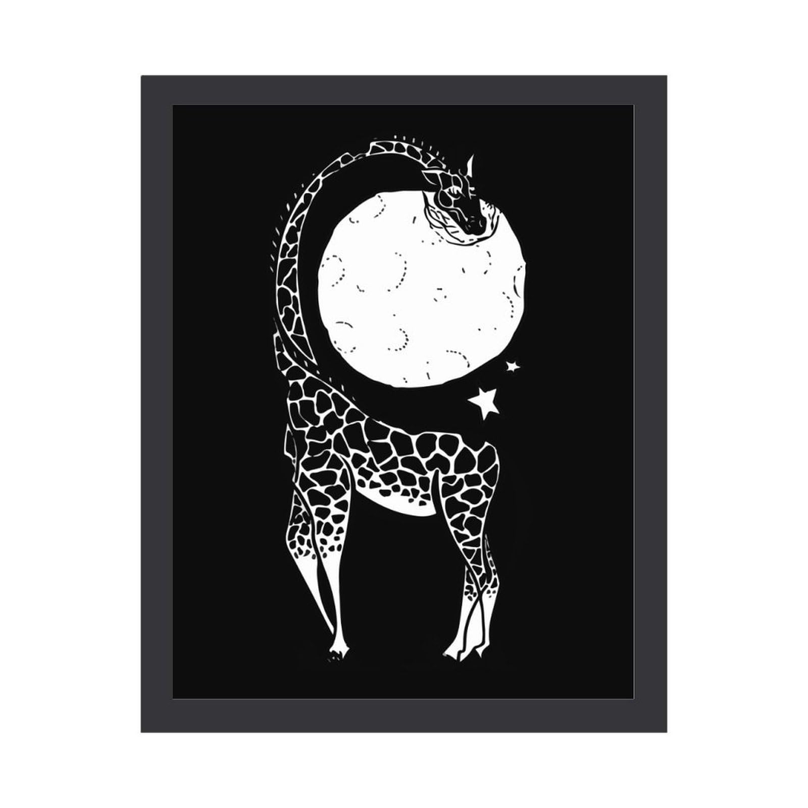 Funny Giraffe Eating Wall Art - Vintage Framed Poster Painting for Living Room Decor | Unique Animal Themed Home Decoration for Bedroom, Nursery & Office