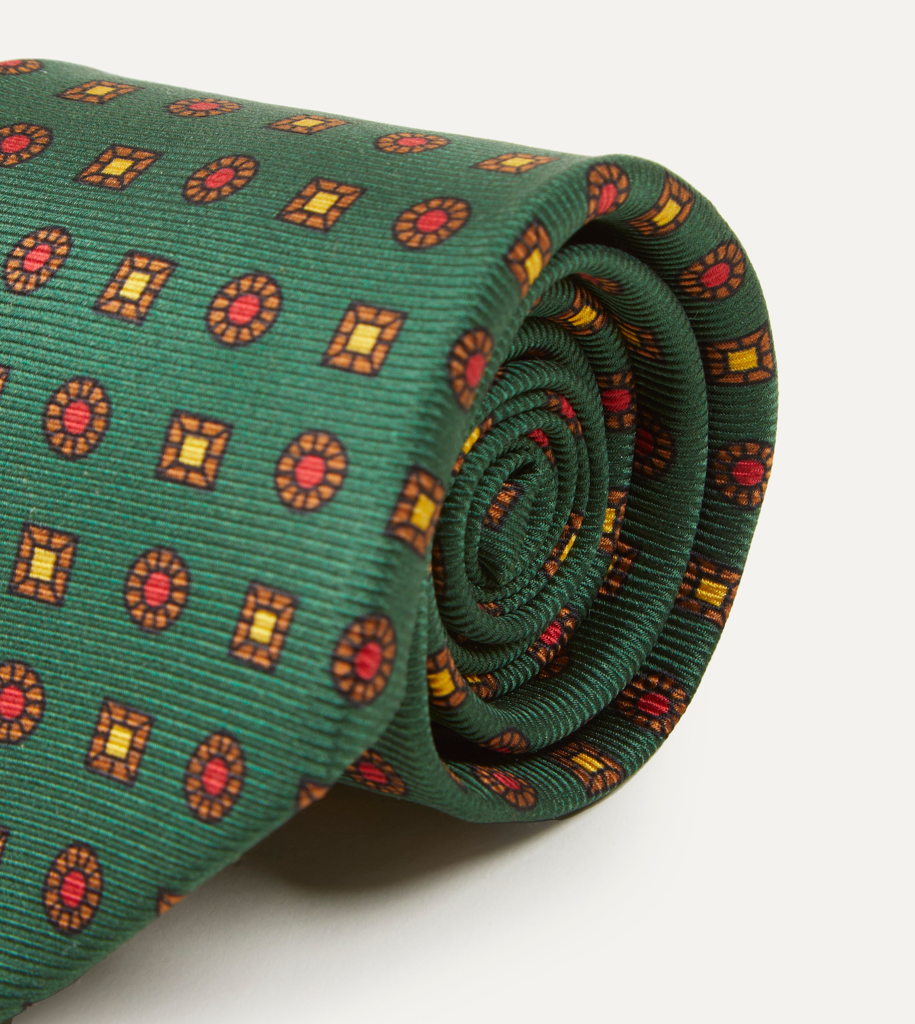 Stylish Green and Red Geometric Medallion Print Silk Tie for Men | Premium Madder Twill Fabric | Perfect for Business, Weddings & Formal Occasions