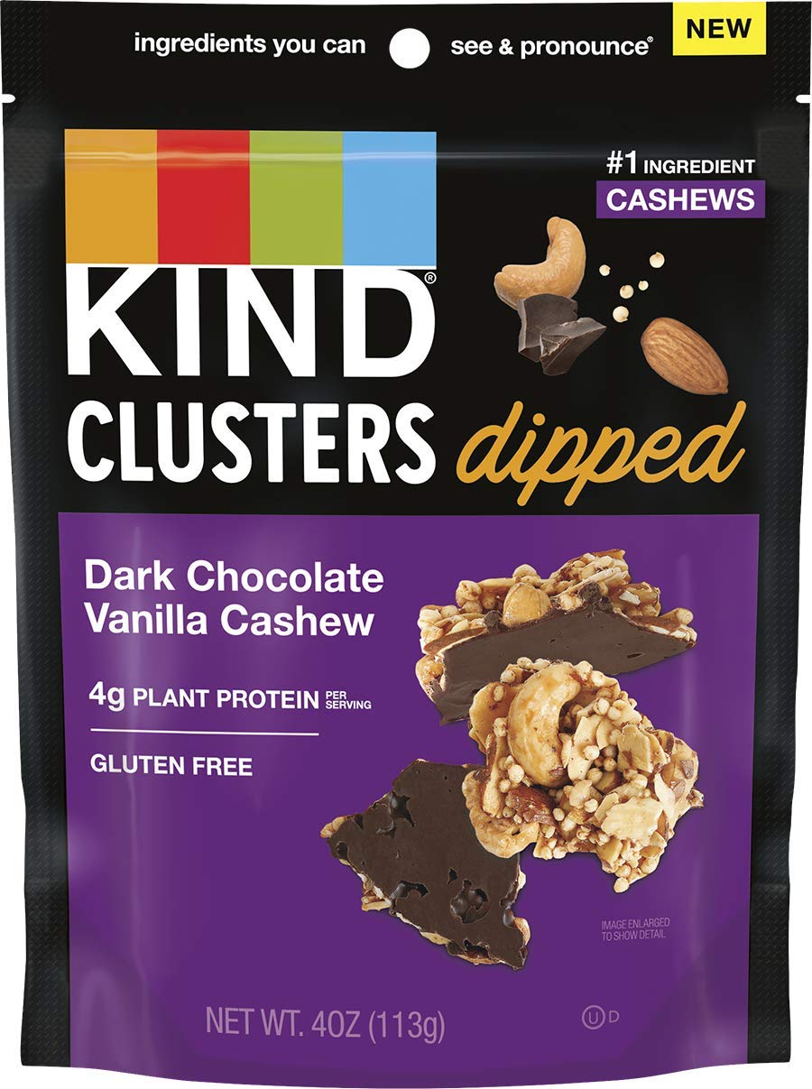 KIND Snack Clusters Dipped in Dark Chocolate with Vanilla Cashew - Gluten Free Protein Snack, 4g Protein per Serving, 4oz (8 Count) - Perfect for Healthy On-the-Go Snacking, Office Treats & Post-Workout Energy Boost