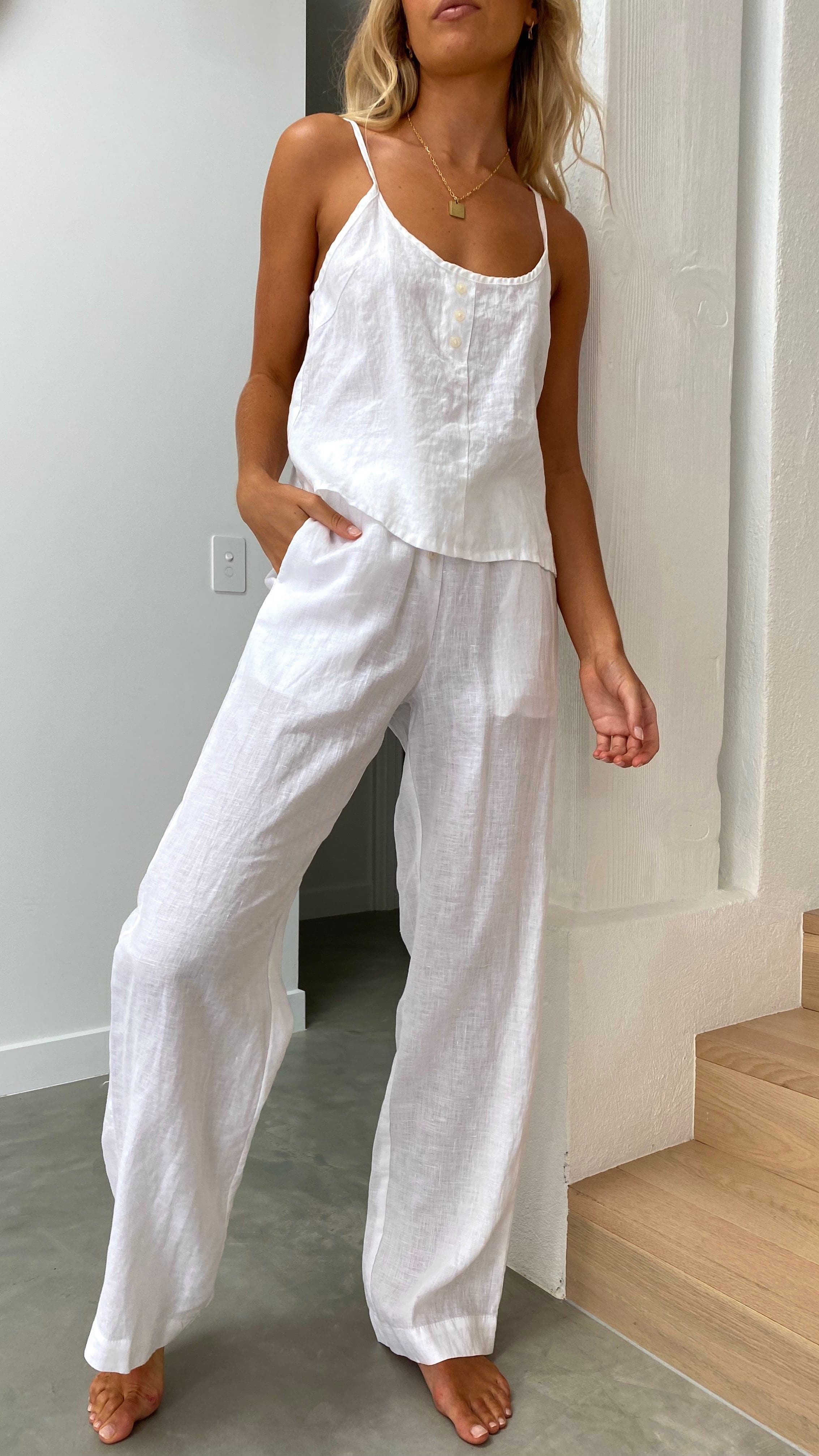 Premium White Linen Lounge Pants for Women - Soft & Breathable Comfort Wear - Perfect for Yoga, Home Relaxation & Summer Outfits