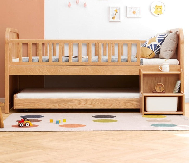 Solid Oak Wood Multi-Function Storage Bed with Wide Underbed Drawers - Perfect for Bedroom Organization & Small Space Living