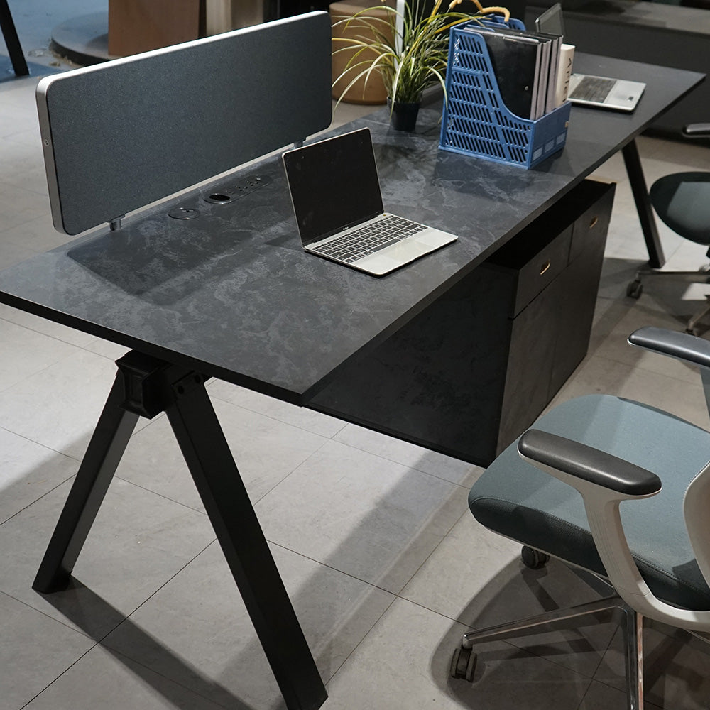 DOLAN 2-Seater Workstation Desk 2.8m Black Concrete - Modern Office Furniture for Home & Workspace, Perfect for Shared Desks in Small Offices or Study Rooms