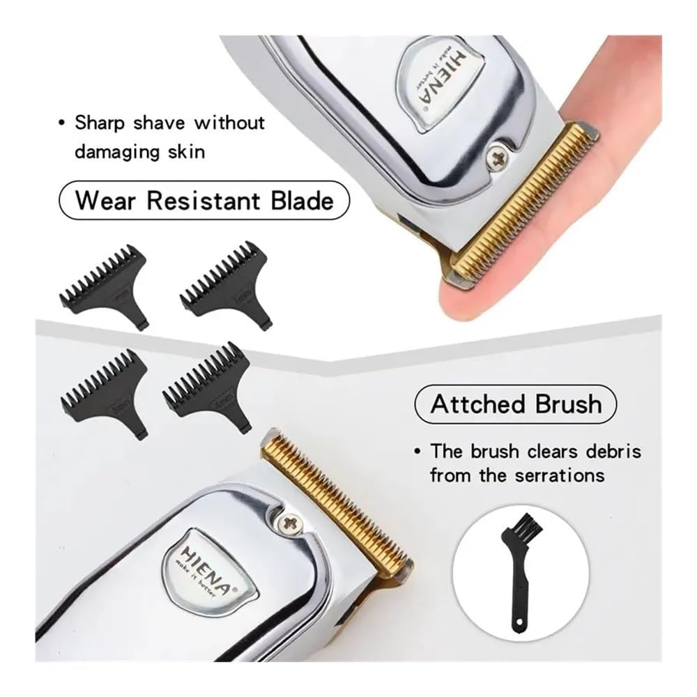 HYN-008 Professional Cordless USB Rechargeable Electric Hair Clipper & Beard Trimmer for Men - Gold | Home Barbering, Beard Grooming & Personal Hair Cutting Kit