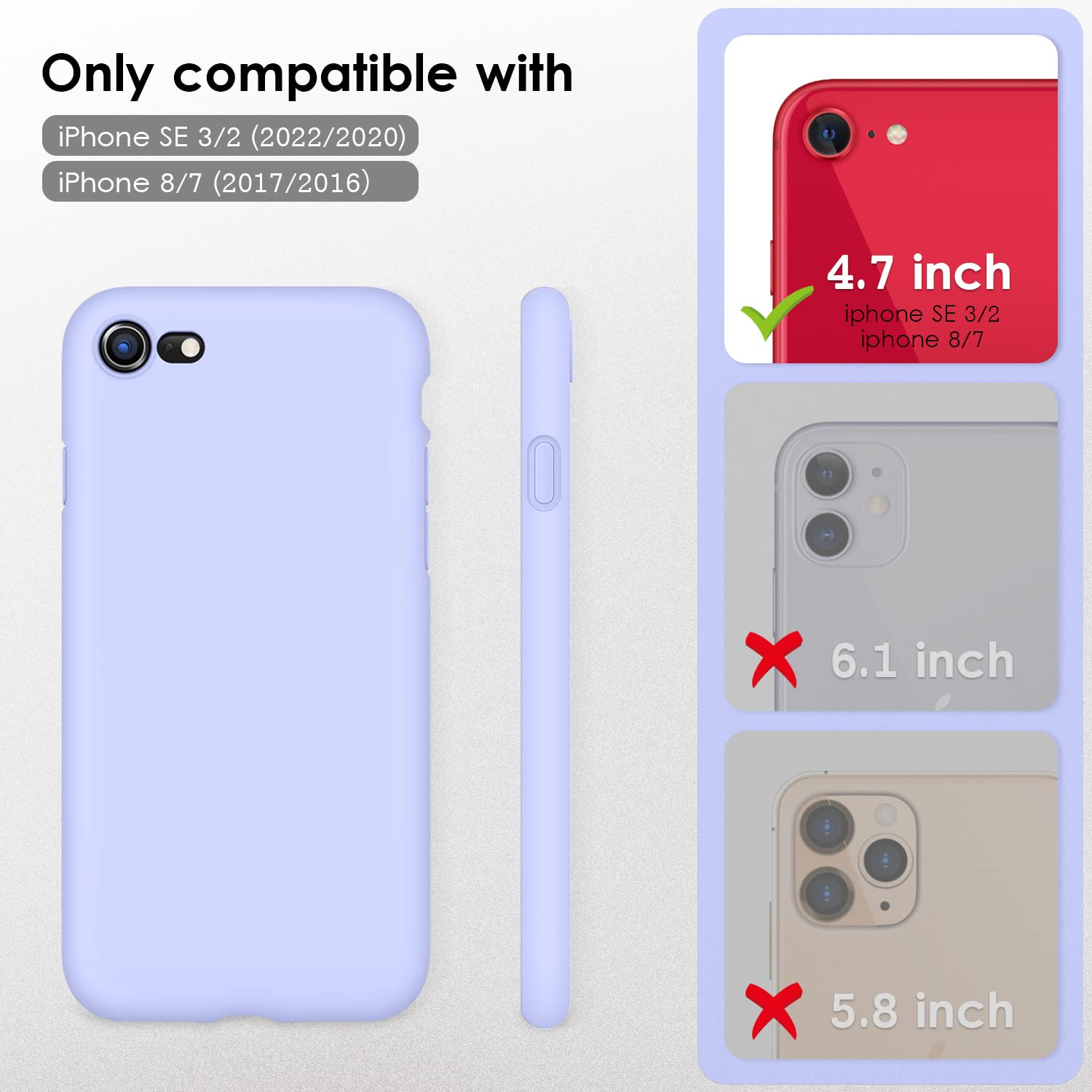 VIKESI Liquid Silicone Phone Case for iPhone SE 2022/2020, iPhone 8, iPhone 7 (4.7 Inch) - Ultra Soft Protective Cover with Premium Grip - Trendy Clove Purple Case for Women, Girls & Boys - Perfect for Everyday Use, Work & Travel