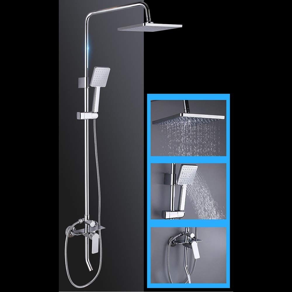 3 Modes Hot and Cold Brass Shower Faucet Set - 23cm Square Top Spray Shower System with Silver Shelf | Durable Bathroom Upgrade for Modern Homes (Perfect for Master Bath, Guest Bath & Spa Retreats)