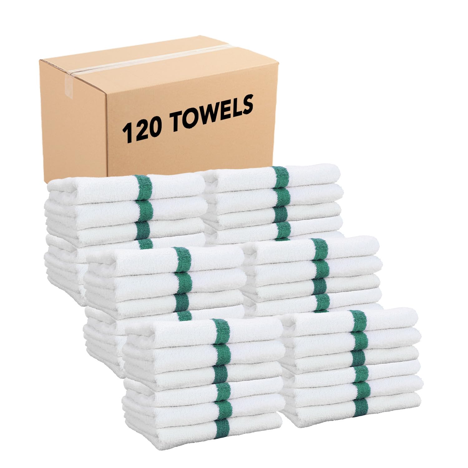 Arkwright White Hand Gym Towels - Pack of 120 Bulk 100% Cotton Soft Quick-Dry Absorbent Towels for Workout, Gym, Spa, Pool, Bathroom - 16x27 Inches, Green - Perfect for Fitness, Hospitality & Home Use