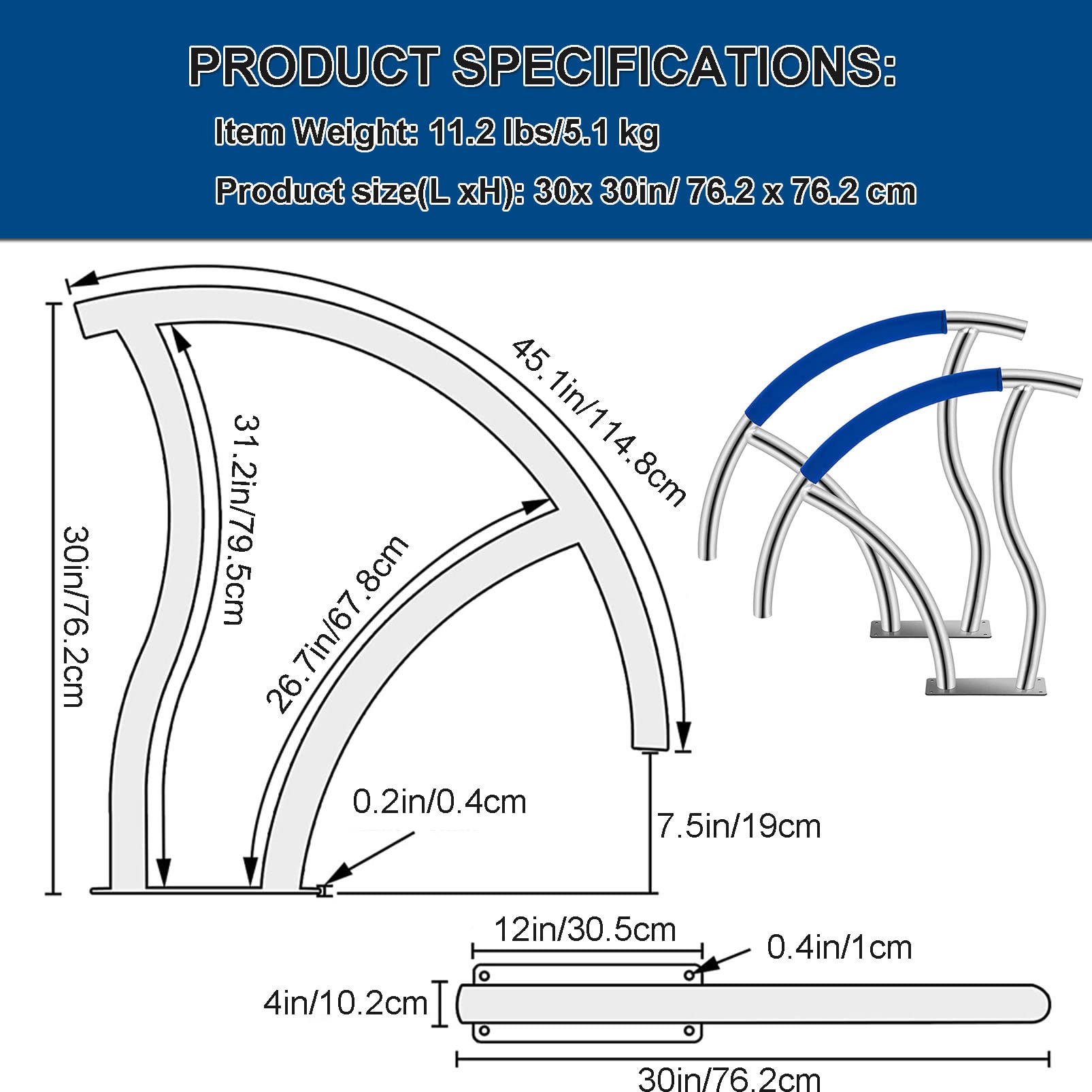 304 Stainless Steel Inground Pool Handrail - Rustproof Safety Railing with Blue Grip Cover & Anchors Screws for Swimming Pool Stairs | Durable Pool Accessory for Safety & Easy Entry/Exit