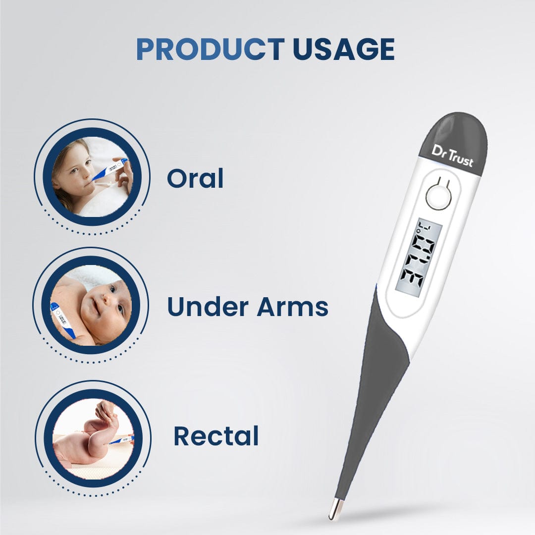 Dr Trust USA Flexible Tip Digital Thermometer 616 - Waterproof Fever Check for Babies, Kids & Adults - Oral, Rectal & Underarm Temperature Testing - Perfect for Home, Clinic & Travel Use