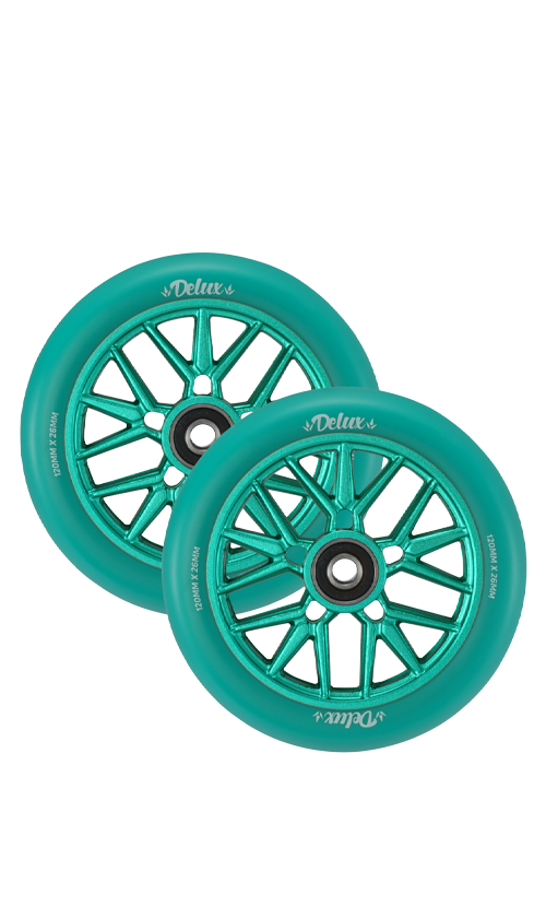 Envy Delux Scooter Wheels 120mm Teal/Teal - High Performance Skate Wheels for Scooters, Skateboards & Longboards - Perfect for Street Riding, Tricks & Commuting