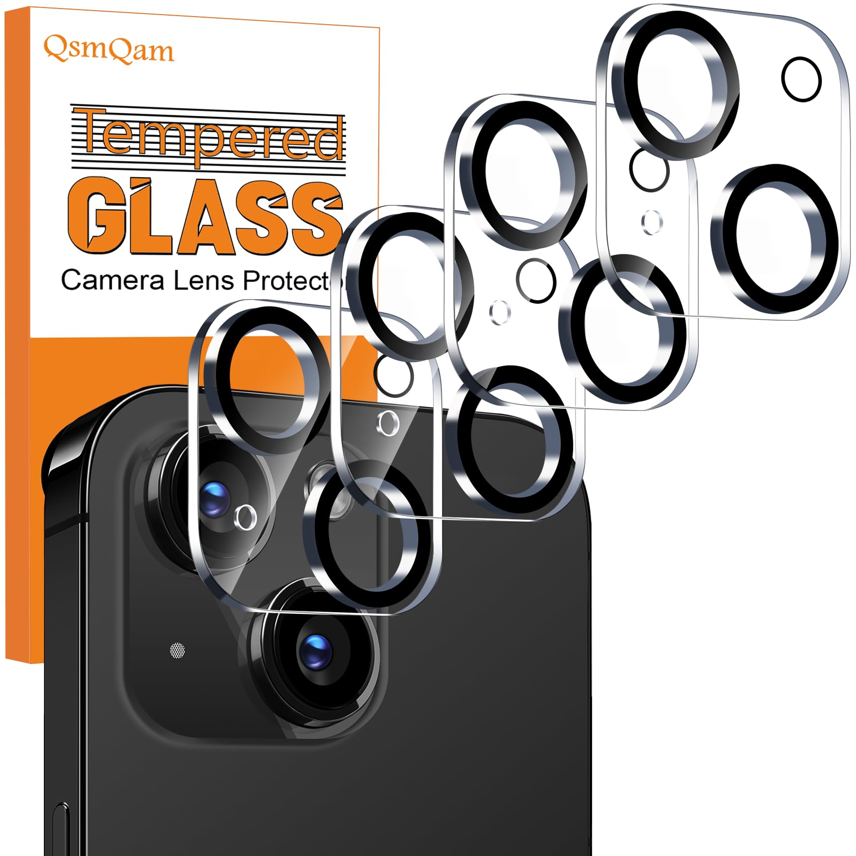 QsmQam 4 Pack Tempered Glass Camera Lens Protector for iPhone 15 (6.1