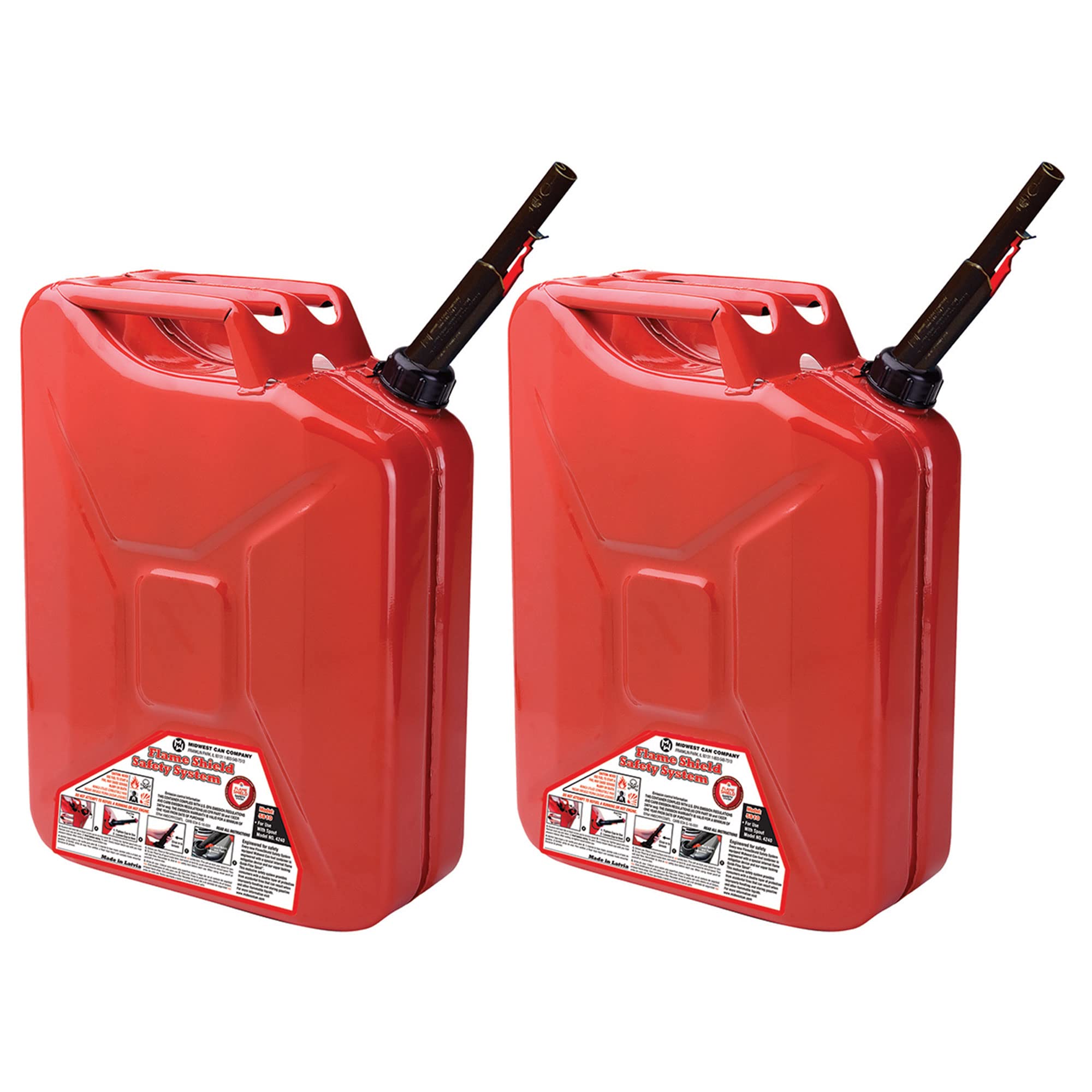 5-Gallon Midwest Can Metal Gasoline Can with Spout (2-Pack) - Durable Fuel Storage for Lawn Mowers, Generators & Emergency Preparedness