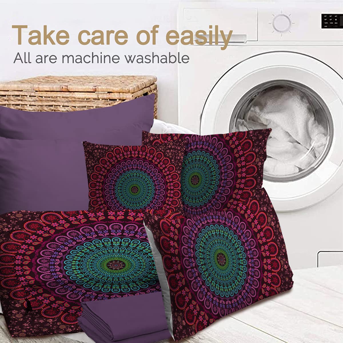 Bohemian Queen Bedding Set - 8 Piece Mandala Quilt Comforter Set with Sheets & Pillow Shams (Red) - Perfect for Boho Chic Bedroom Decor, Guest Room, or Dorm Room