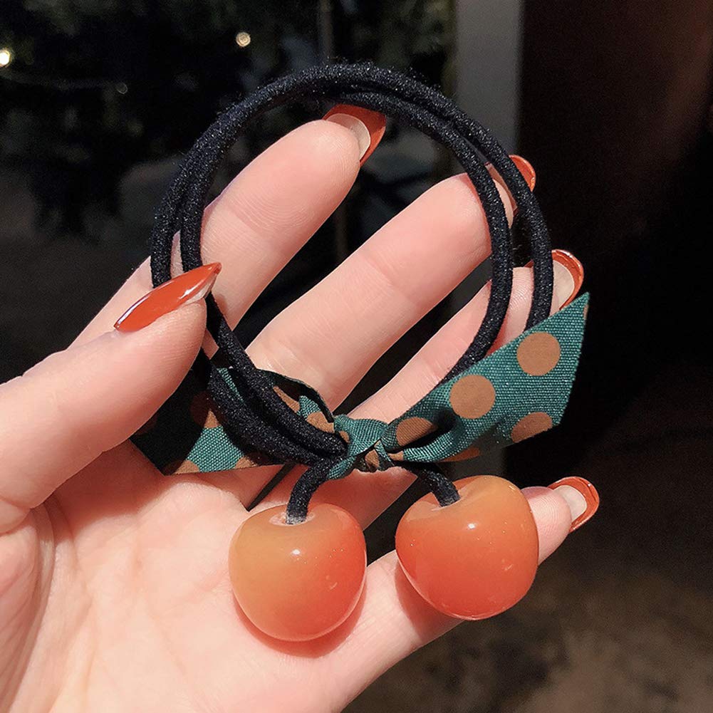 3 Pack Cute Resin Cherry Hair Ties - Fashion Hair Bands with Bowknot Design, Elastic Ponytail Holders for Women & Girls | Perfect for School, Work, Party and Daily Hair Styling Accessories