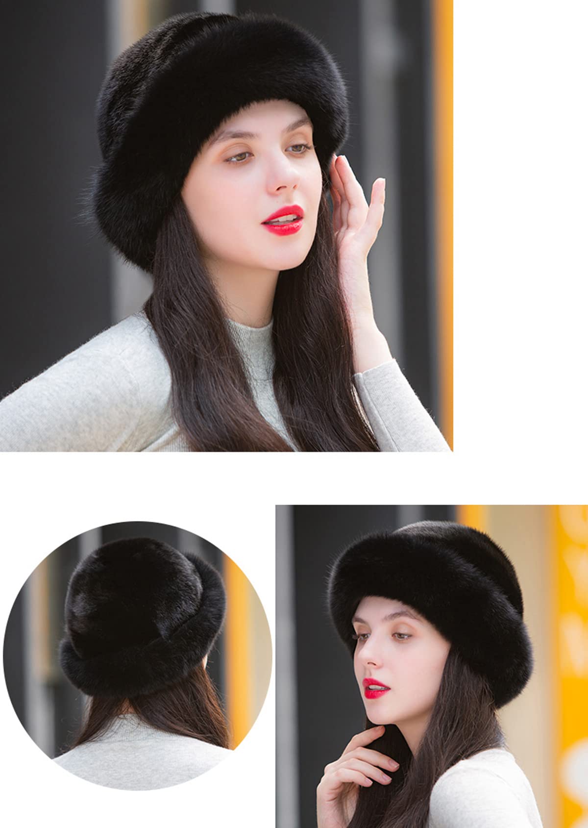 Luxury Women's Winter Bucket Hat - Genuine Mink Fur with Fox Fur Brim - Warm & Fluffy Cold Weather Accessory for Outdoor Activities, Skiing, and Fashion
