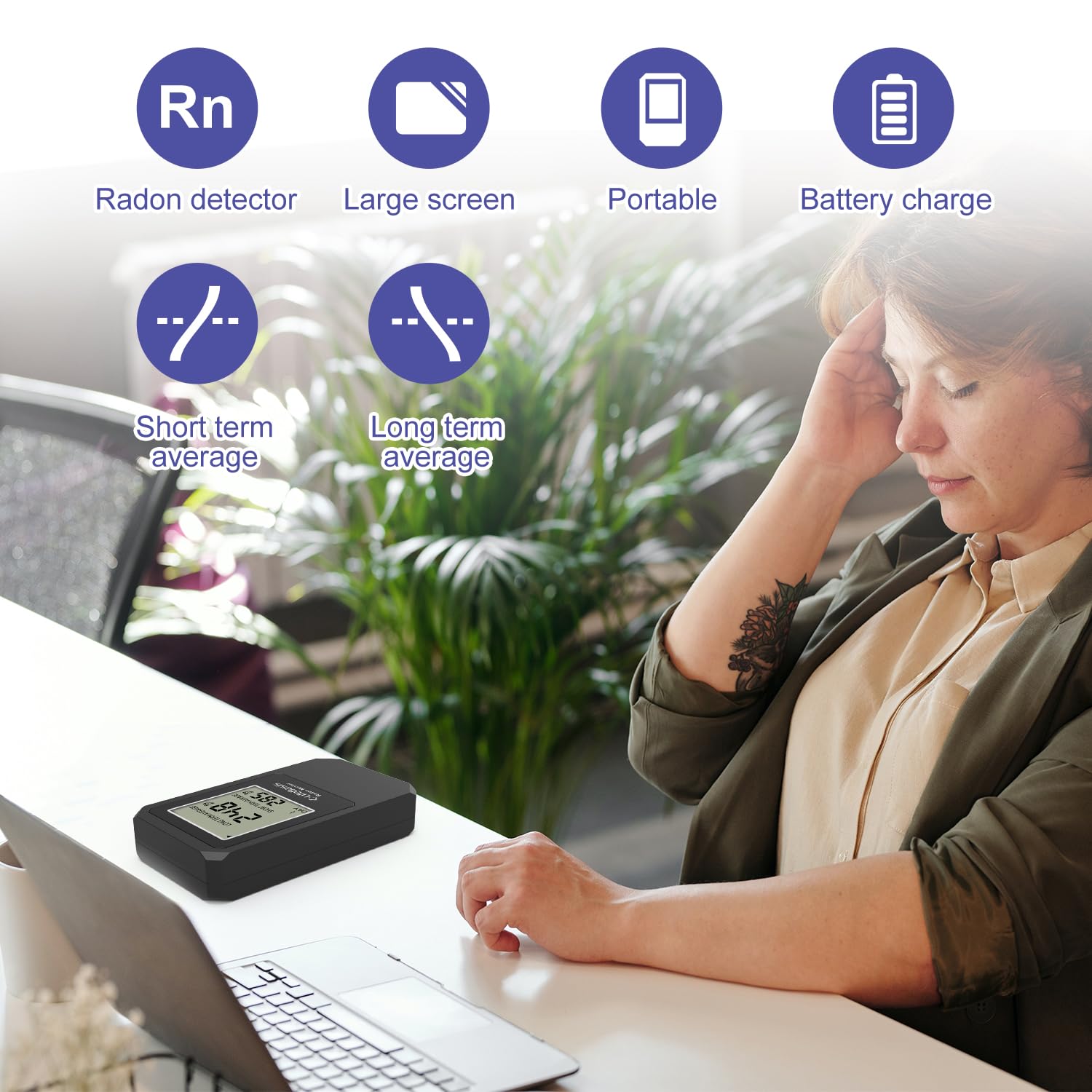 Life Basis Radon Detector for Home - Portable Radon Tester with Large Screen, Long & Short Term Monitoring, Battery Operated (Canadian Version in Bq/m) - Black | Ideal for Basement, Bedroom & Office Air Quality Testing